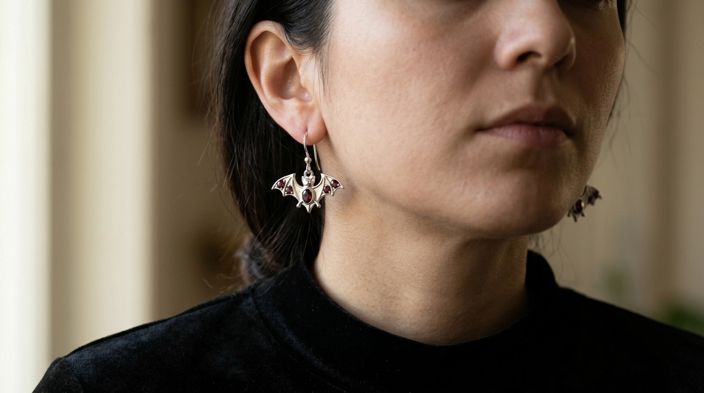 Garnet Bat Drop Earrings in 925 Sterling Silver