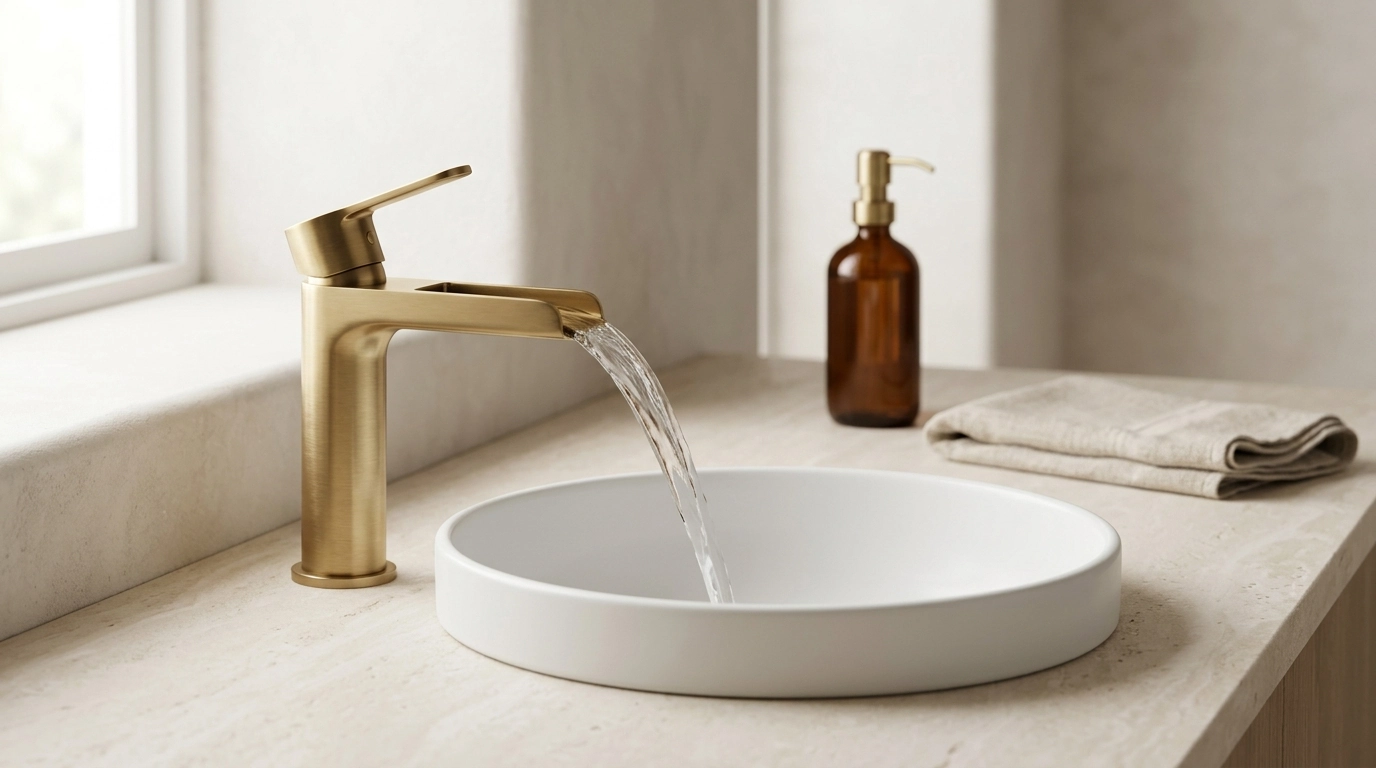 Modern Brass Waterfall Basin Faucet (Deck-Mount, Single Handle)