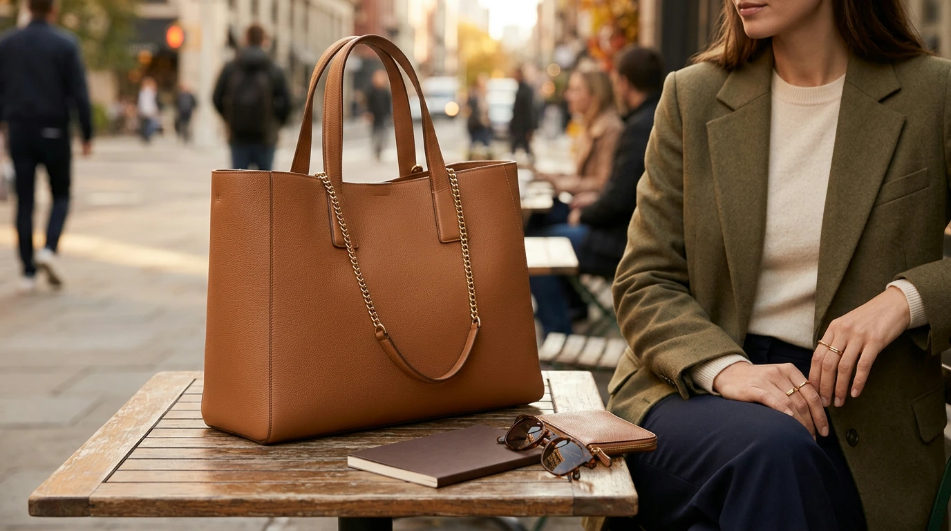 Large Leather Tote with Chain Strap: Elegant Everyday