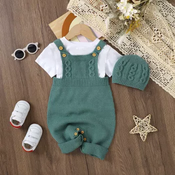 Cozy Knit Baby Romper Set + Hat: Warm, Easy Style